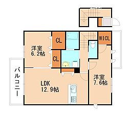 JR篠栗線 飯塚駅 徒歩24分の賃貸アパート 2階2LDKの間取り