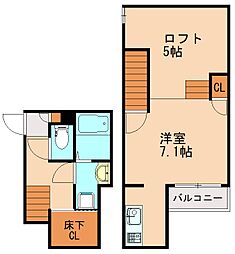 ADC飯塚シュテルンヒンメル 2階1Kの間取り