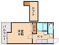 アルファード2 1Kの間取図画像
