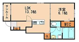 サステナ飯塚1 1LDKの間取図画像
