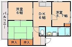 フレンドハイツ 3DKの間取図画像