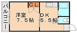 サンヒルズ幸袋 1DKの間取図画像