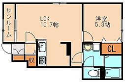 フラン フルール A 1LDKの間取図画像