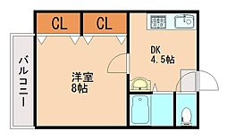 オーク立岩 1DKの間取図画像
