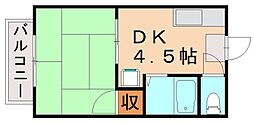 本栖ハイツ 1DKの間取図画像
