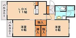 伊川道コーポ 2LDKの間取図画像