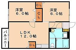フローラル舞・1 2LDKの間取図画像
