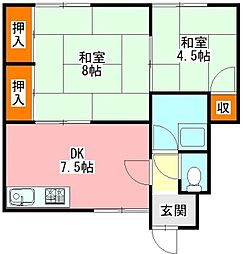 アンビシオン西本町 2DKの間取図画像