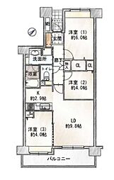 エフローレ新越谷ロイヤルガーデン 3LDKの間取図画像
