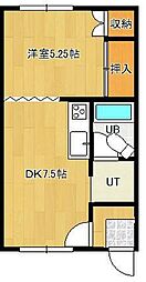 第2わらべマンション 1DKの間取図画像