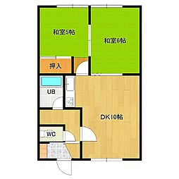 松尾マンション1号棟 2DKの間取図画像
