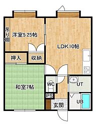 メゾンジョリ 1階2DKの間取り