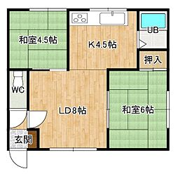 コーポ西町 2階2LDKの間取り