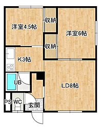 児島マンション 2LDKの間取図画像