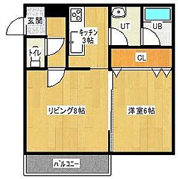 サンセットラピュタB 1LDKの間取図画像
