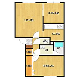 セジュール美山B 2階2LDKの間取り