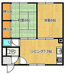 フラワーハイツ 2階2DKの間取り
