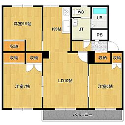 パティオス夕陽ヶ丘II 2階3LDKの間取り