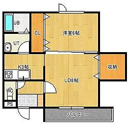 モダンラピュタ 1LDKの間取図画像