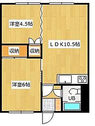 加藤マンション2 2DKの間取図画像