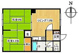 林マンション 2DKの間取図画像