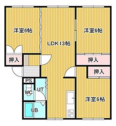 コーポオカムラ 3LDKの間取図画像