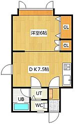 エスト高栄 1DKの間取図画像