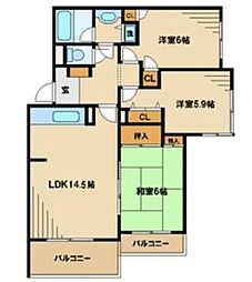 パークサイド野川公園 3階3LDKの間取り