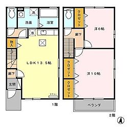 グランジェール 1階2LDKの間取り