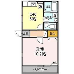 ドエルカルミア 2階1DKの間取り
