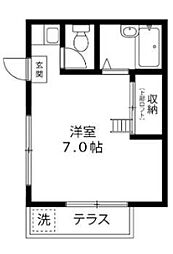レインボーハイツ 1階ワンルームの間取り