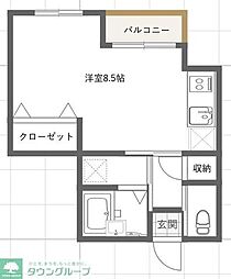 ディエティ世田谷経堂 2階ワンルームの間取り