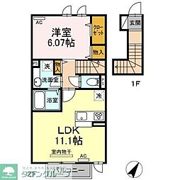 トレビナII 2階1LDKの間取り