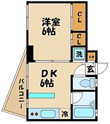 ロックアーバン 2階1DKの間取り