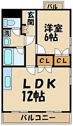 三和マンション 1階1LDKの間取り