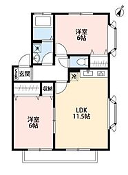 プラスサム 2階2LDKの間取り