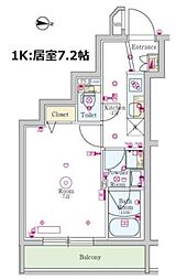 スカイコート成城学園前 2階1Kの間取り