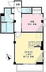 ラグージュ武蔵野 2階1LDKの間取り