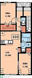 調布市深大寺東町8丁目アパート 2LDKの間取図画像