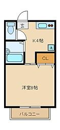 メゾンフルーレ 1Kの間取図画像