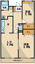 フローラコート 2LDKの間取図画像