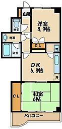 ベルエア調布 2DKの間取図画像