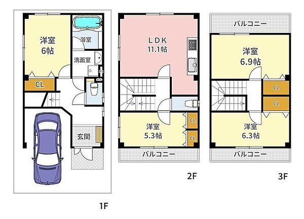 ■■本日内覧可能■■阪急神戸線「神崎川」駅徒歩10分！2025年8月一部リフォーム済み（フローリング上張り・全室クロス張替・洗面化粧台交換）各階に個室を配置した、プライベートを尊重できる間取りです♪