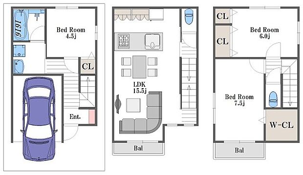 〜3つのこだわりポイント〜　1.　3階洋室は天井が高く解放感たっぷり　2.　豊富な収納スペース。ウォークインクローゼット新設　3.　一坪風呂・浴室乾燥・食洗機等　設備充実