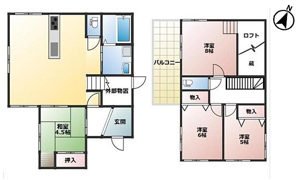 ロフトと外部物置でたっぷり収納できるオール電化の4LDK♪