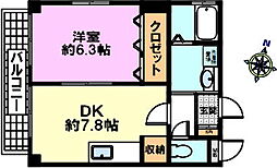 エミネンス国香 4階1DKの間取り