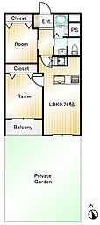 小金井第2コーポラス 2LDKの間取図画像