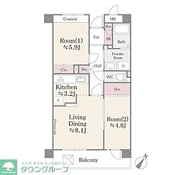 アポロハイツ 2階2DKの間取り