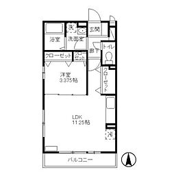 ｃｌｏｖｅｒＡ棟 2階1LDKの間取り