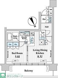プレノ清澄庭園 5階1LDKの間取り